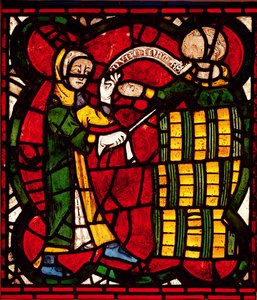 Bir varil satıcısını gösteren pencere, c.1300 by English School