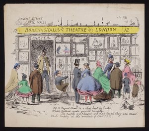 Carter'ın esprili matbaasının vitrini, Regent Street London (renkli gravür) by English School