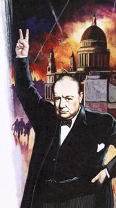 Blitz sırasında Winston Churchill by English School