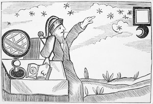 Ay ve Yıldızlara Danışan Sihirbaz, ezoterik üzerine bir kitap koleksiyonundan çizim by English School