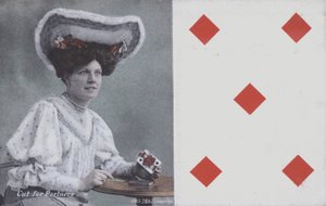 Kadın iskambil kağıtları ve beş elmas (renkli taş) by English School