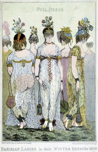 Harika: 1800 için kışlık elbiseleriyle Parisli kadınlar, İngiliz çizgi filmi. by English School