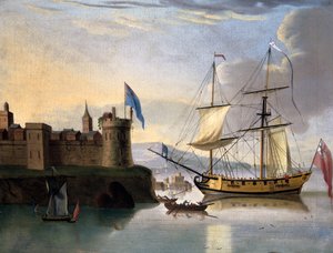 Bir Kar olarak donatılmış İngiliz iki direkli sloop by English School English School