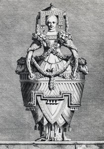 Antropomorfik vazo, Yunan gelini, Masquerade la Grecque, Suite des Vases and Cheminees, Parma'dan Ennemond-Alexandre Petitot (1727-1801) tarafından gravür by Ennemond Alexandre (after) Petitot