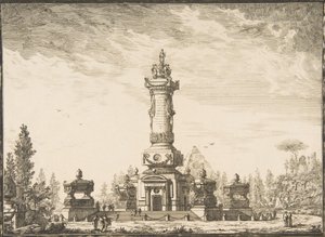 Defin için tasarlanmış bir cenaze sütunu perspektifinden yükseklik..., 1746-50.