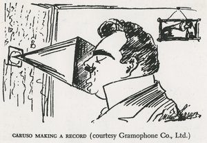 Caruso ilk gramofon kaydını yapıyor, 1902 (çizim) by Enrico Caruso