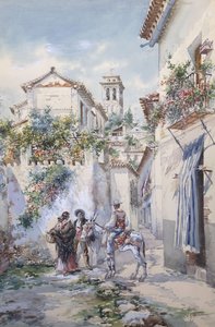 Courtyards, Granada (kağıt üzerine kurşun kalem ve sulu boya) by Enrique Marin Higuero