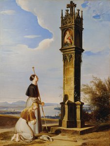 Yol kenarındaki bir türbenin önünde iki hacı ("Ave Maria")