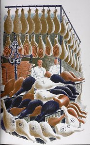 Bir kasap dükkanının içinden bir görünüm. by Eric Ravilious