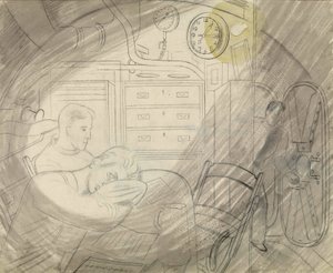 Bir denizaltının (submarine) üst düzey subaylarının kamarası (veya meydanı). Eric Ravilious
