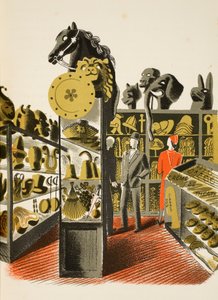 Tiyatro Kostümü ve Eşya Kiralama Dükkanı, JM Richards'ın 'High Street'inden çizim, Curwen Press, pub tarafından basılmıştır. Country Life tarafından, 1938 by Eric Ravilious