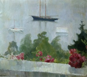 Tekne, verandada çiçekler by Erik Theodor Werenskiold