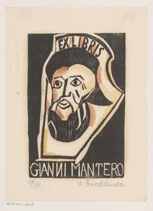Ekslibris van Gianni Mantero by Erna Levy Friedländer (signed by artist)
