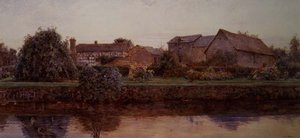 Nehir Kenarında Bir Ev ve Çiftlik Binaları by Ernest Arthur Rowe