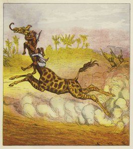 Cesur Kardeşler, bir zürafaya binerek gorillerden kaçar by Ernest Henry Griset
