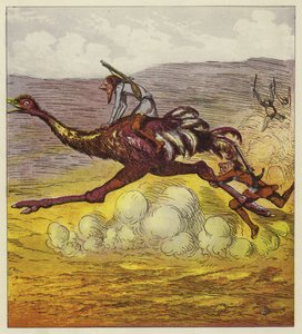 Cesur Kardeşler, bir devekuşuna binerek gorillerden kaçar by Ernest Henry Griset