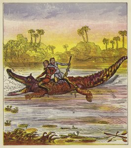 The Brothers Bold travelling on the Nile by crocodile  by Ernest Henry Griset