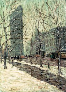 The Flatiron Building, New York, c.1903-05 (gemideki petrol) by Ernest Lawson