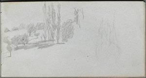 Sketchbook, sayfa 18: Bir At Çalışması ve Peyzaj Çalışması. by Jean Louis Ernest Meissonier