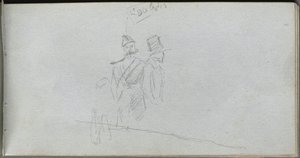 Eskiz defteri, sayfa 38: Silindir Şapkalı Bir Asker ve Figür Çalışması by Ernest Meissonier