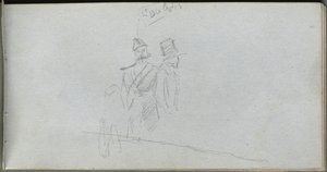 Eskiz defteri, sayfa 38: Bir Asker ve Silindir Şapkalı Figür Çalışması. by Jean Louis Ernest Meissonier