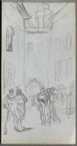 Eskiz defteri, sayfa 63: Avludaki Figürler. by Jean Louis Ernest Meissonier