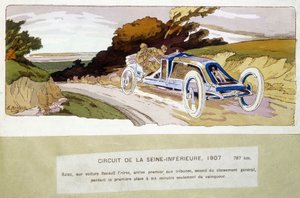 Circuit de la Seine-Inèrieure, Szisz otomobili ile Renault Frères tribünlerde birinci, genel klasmanda ikinci oldu ve kazanandan sadece altı dakika sonra birinciliği kaybetti by Ernest Montaut