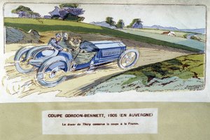 Yarış: Gordon Bennett Kupası (Gordon-Bennett) 1905 - Ernest Montaut (1878-1909) tarafından çizim. by Ernest Montaut