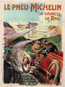 Sağlıkla çalışan Panhard et levassor yarış arabası - Michelin Lastikleri (Pneu) - Montaut, Ernest (1879-1909) - 1905 - Renkli litografi - Özel Koleksiyon