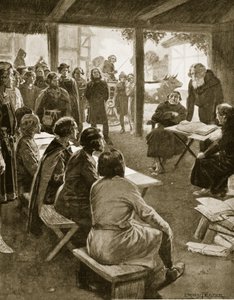 1109'da Cambridge'in Kuruluşu, 'Hutchinson's Story of the British Nation'dan bir örnek, c.1923