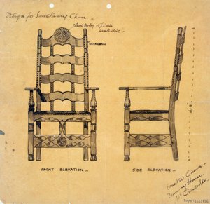 Sanctuary Chair için Tasarım, c.1905-25 (kağıt üzerinde kalem ve mürekkeple yıkama)