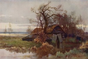 Eski Kayık Evleri, Barton Broad (renkli taş) by Ernest William Haslehust