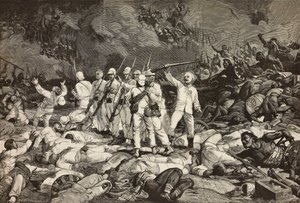 Dogali Muharebesi, hayatta kalan son kişiler silahlarını sunuyor, düşmüşleri selamlıyor, Eritre Savaşı, Ernesto Mancastroppa ve Cantagalli