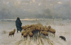 Geri dönen koyun sürüsü by Ernst Adolph Meissner