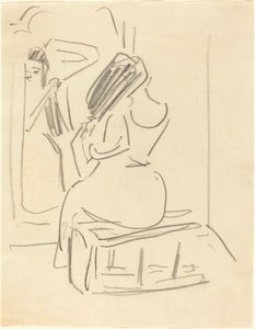 Saçını Aynanın Önünde Taranan Bir Kadın, 19. yüzyılın sonu ile 20. yüzyılın başları. by Ernst Ludwig Kirchner