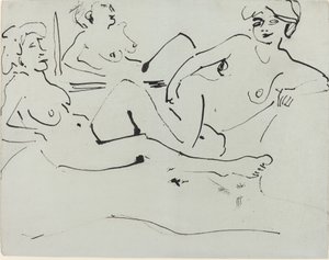Dodo ve Aynanın Karşısında Yatan Yaşlı Kadın, 1909. by Ernst Ludwig Kirchner