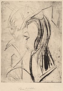 İki Kızın Başları, 1919. by Ernst Ludwig Kirchner