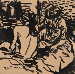 Bir Yatakta İki Nü Isabella ve Bir Genç Kız, c. 1906. by Ernst Ludwig Kirchner