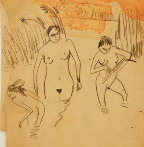 Moritzburg havuzlarında yıkananlar (solda Fränzi) by Ernst Ludwig Kirchner