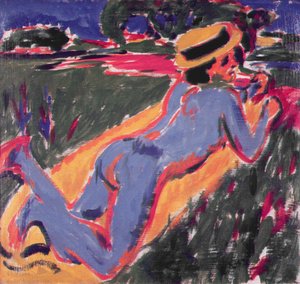 Hasır Şapkalı Mavi Uzanmış Çıplak, 1908
