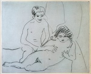 Çift Bir Yatakta Yatan Çıplak Bir Çift - Çizim Ernst Ludwig Kirchner (1880-1938) New York, Museum of Modern Art by Ernst Ludwig Kirchner