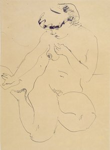 Crouching Nude (kağıt üzerinde kalem ve fırça) by Ernst Ludwig Kirchner
