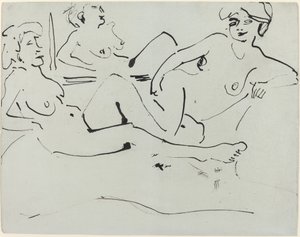 Dodo ve Aynanın Önünde Yatan Yaşlı Bir Kadın by Ernst Ludwig Kirchner