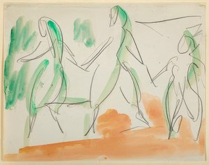 Üç dansçı. 1911 Folkwang eskiz defteri (s. 34) by Ernst Ludwig Kirchner
