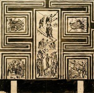 Balo salonunun uzun duvarını boyamak için taslak by Ernst Ludwig Kirchner