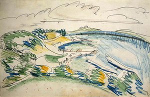 Wulfen yakınlarındaki Fehmarn Sahili (kağıt üzerinde kurşun kalem ve mum boya) by Ernst Ludwig Kirchner