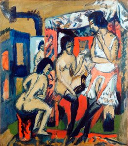 Bir stüdyoda çıplak kadın - Resim Ernst Ludwig Kirchner (1880-1938) by Ernst Ludwig Kirchner