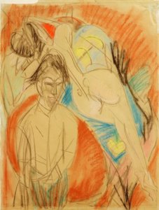 Ressam ve Çıplak Kadın (Modelli Otoportre) by Ernst Ludwig Kirchner