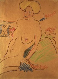 Oturan Çıplak, c.1907 (kağıt üzerinde tebeşirler)