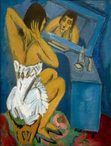 Tuvalet; aynanın önünde kadın by Ernst Ludwig Kirchner